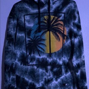 Palm trees & sunset savage life Tye dye pull over hoodie